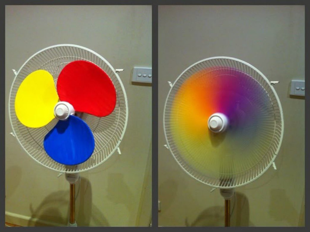 fairiehaze's tweet photo. this fan moves from primary to secondary colors when rotating https://t.co/IAQnXR1QTE