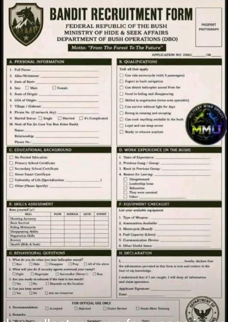 Twyese's tweet photo. Bandit recruitment form is out keh😳 https://t.co/v1VPqEmRwz