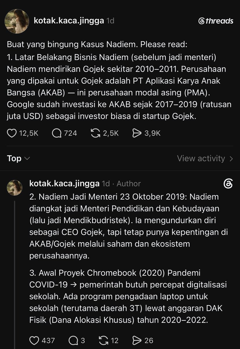 txtdarigajelas's tweet photo. baru baca ini

ternyata kasus Nadiem Makarim ini nyimpen plot twist yg ga seperti banyak orang kira... 😳🤯 https://t.co/YrmQ7d1GCR