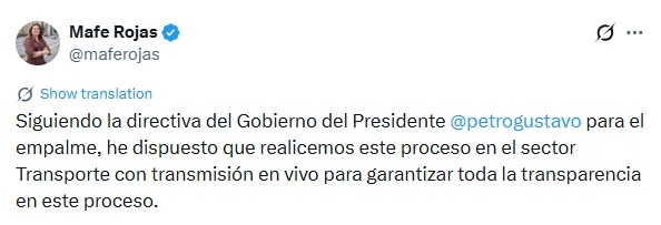 Horadelaverdad's tweet photo. El proceso de empalme del sector Transporte será público. La ministra María Fernanda Rojas anunció que las reuniones se transmitirán en vivo para que los ciudadanos puedan seguir de cerca la entrega de la cartera. https://t.co/98kDA5ZAge