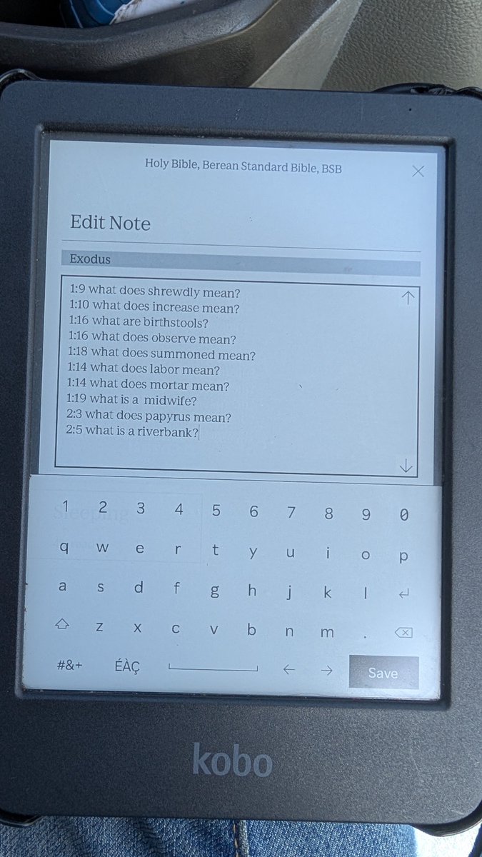 olive_shooter's tweet photo. My 7yo sometimes borrows my e-reader during church, these are the notes she took on exodus 1 last week.
Brb while I google "birth stool" https://t.co/jikvPqVVVx