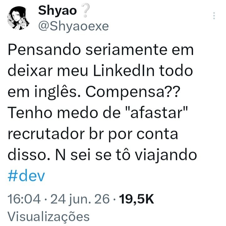 Shyaoexe's tweet photo. Vcs tinham razão. Foi exatamente ao contrário. Foi só adicionar idioma em inglês que já veio recrutador na DM.
Façam isso galerinha 
🤓☝️
#tech https://t.co/c4mTt9Mb5R