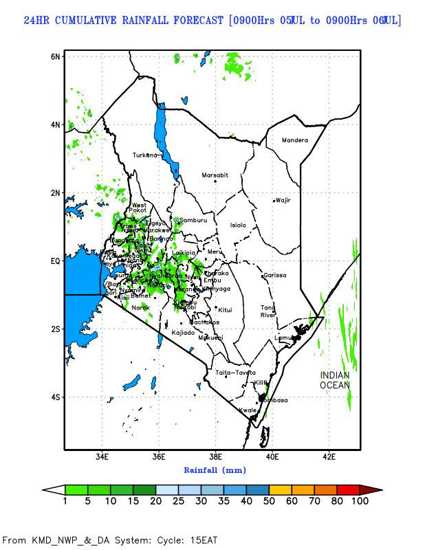 MeteoKenya's tweet photo. DAILY FORECAST FOR THE NEXT SEVEN DAYS

SUMMARY:

🌤️Most parts of the country are likely to be generally dry. 

🌧️Rainfall is mainly expected over the Rift Valley, Nyanza, Western and Central Kenya.

☁️Intermittent cool and cloudy conditions are expected in some parts of the Rift Valley, Central, Western, Southeastern & Northeastern Kenya.