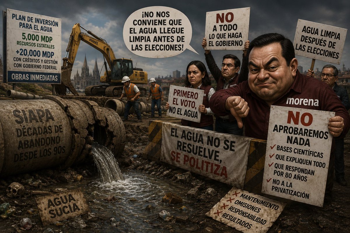jared_resendiz's tweet photo. En política es muy fácil construir un discurso de oposición. Lo difícil es asumir la responsabilidad cuando llegan las propuestas.

Durante semanas, representantes de Morena en Jalisco sostuvieron que el Gobierno del Estado no hacía nada frente al problema del agua. Conferencias de prensa, videos, declaraciones y publicaciones insistían en la misma narrativa: abandono, omisión e incapacidad.

Ahora ocurre algo distinto.

El Gobierno del Estado anuncia un plan de inversión inmediata de cinco mil millones de pesos con recursos estatales y plantea gestionar alrededor de veinte mil millones de pesos adicionales mediante créditos y coordinación con el Gobierno Federal para modernizar la infraestructura hidráulica.

Y la respuesta de Morena no es discutir cómo mejorar el proyecto, fortalecerlo o acelerarlo.

La respuesta es anunciar que no aprobarán nada.

Entonces surge una pregunta legítima: ¿cuál es exactamente la propuesta de Morena?

Porque exigir soluciones durante meses y, cuando aparece un plan de inversión, rechazarlo de entrada, genera una enorme contradicción política.

Argumentan que primero deben existir “bases científicas” para explicar qué ocurre con el agua. Nadie está en contra de los estudios técnicos; de hecho, siempre son necesarios. Pero tampoco puede ignorarse una realidad ampliamente conocida: gran parte de la infraestructura hidráulica de la Zona Metropolitana de Guadalajara tiene décadas de antigüedad y, en algunos sectores, supera los ochenta años de servicio. Pretender que el deterioro acumulado de esas redes no constituye uno de los factores centrales del problema resulta, cuando menos, una visión incompleta.

También hablan de omisiones en el mantenimiento.

Es válido revisar responsabilidades. Debe hacerse.

Pero sería intelectualmente deshonesto hacer creer a la ciudadanía que un problema estructural de esta magnitud nació hace doce o quince años. El deterioro del sistema hidráulico y los problemas administrativos del SIAPA son asuntos que se han acumulado durante décadas, atravesando distintos gobiernos, distintos partidos y distintas administraciones. Simplificar una crisis histórica para convertirla en un eslogan electoral no ayuda a resolver absolutamente nada.

Otro señalamiento recurrente es que el plan busca privatizar el agua.

Si esa acusación es tan grave, debería estar respaldada por documentos, cláusulas, iniciativas de ley o evidencia concreta. Hasta ahora, el debate público ha estado lleno de afirmaciones, pero no de pruebas que acrediten que la inversión anunciada implique, por sí misma, un proceso de privatización.

La ciudadanía merece mucho más que consignas.

Merece información técnica, transparencia, cifras, proyectos ejecutivos, calendarios de obra, mecanismos de supervisión y resultados medibles.

Si el proyecto del Ejecutivo tiene errores, que se señalen con argumentos.

Si requiere modificaciones, que se propongan.

Si existen mejores alternativas, que se presenten.

Eso es hacer política con responsabilidad.

Lo que resulta difícil de entender es que durante semanas se exija acción gubernamental y, cuando finalmente se anuncian inversiones de gran escala para enfrentar el problema, la postura sea rechazar cualquier posibilidad de construir acuerdos.

La crisis del agua no debería convertirse en una competencia por ver quién obtiene mayor rentabilidad electoral.

Las familias de Jalisco no necesitan más conferencias de prensa ni más confrontaciones partidistas.

Necesitan abrir la llave y encontrar agua limpia.

La infraestructura no distingue colores partidistas.

Las tuberías no votan.

Las plantas potabilizadoras no militan.

Y el agua tampoco debería convertirse en rehén de la política. #Siapa #agua #jalisco