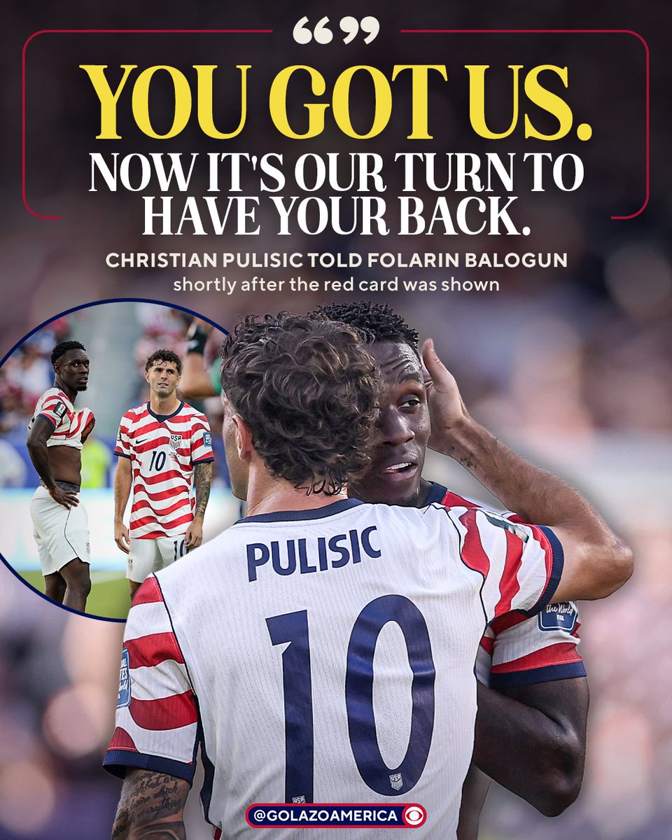 GolazoAmerica's tweet photo. Down to 10 men, Christian Pulisic and the USMNT showed what it means to have Balogun’s back 🇺🇸

via @pcattry / @CBSSports https://t.co/1QbwMZx06D