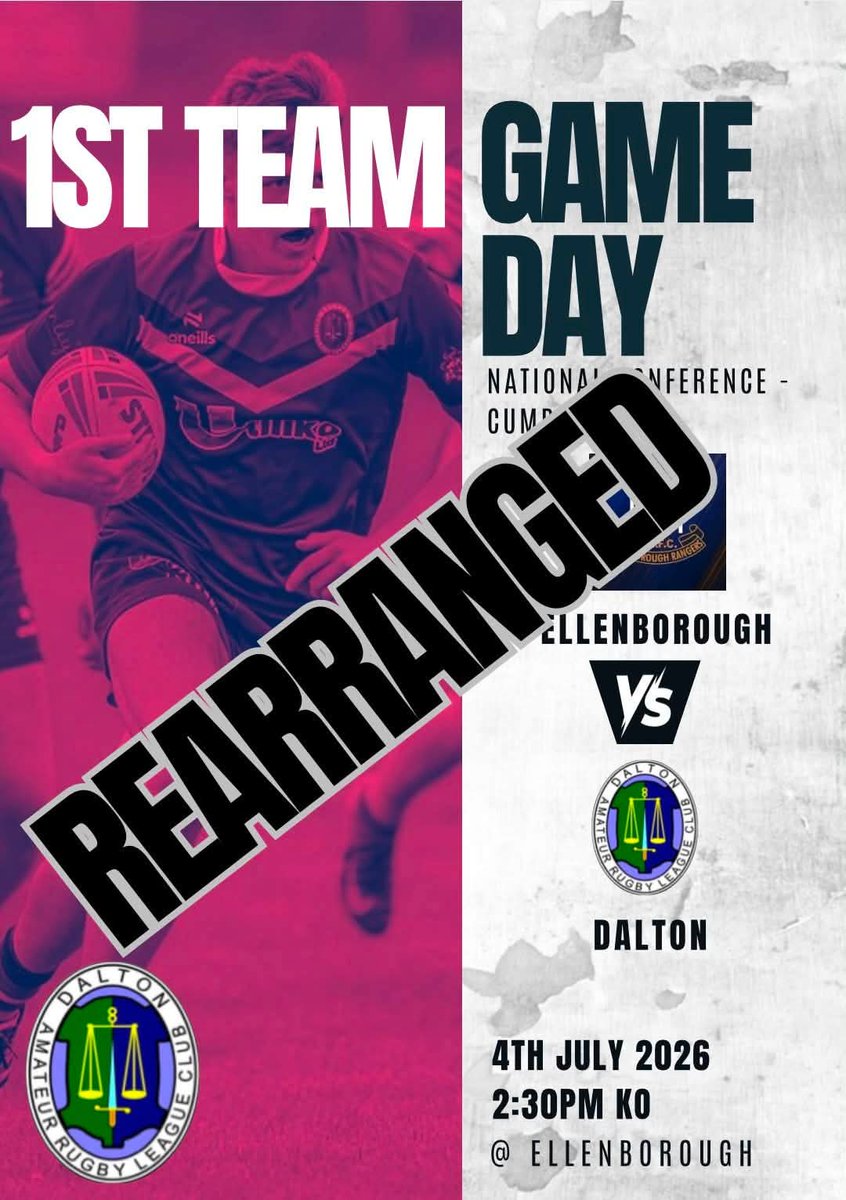 DaltonRugby's tweet photo. 🔴⚫🐉🐉Game Week
1st team v Ellenborough Rangers has been rearranged

🏆CML Div 1
🆚️ @EgremontR A
🏟 Kelland Park
🗓 Sat 4th July 
⏰ KO 2:30pm
Sponsor @MshHealthcare
@bbccumbriasport @13proamrl
@BarrowandDis_RL @WandFCouncil @TheRFL
@Six_Again https://t.co/ecPkNj9bOo