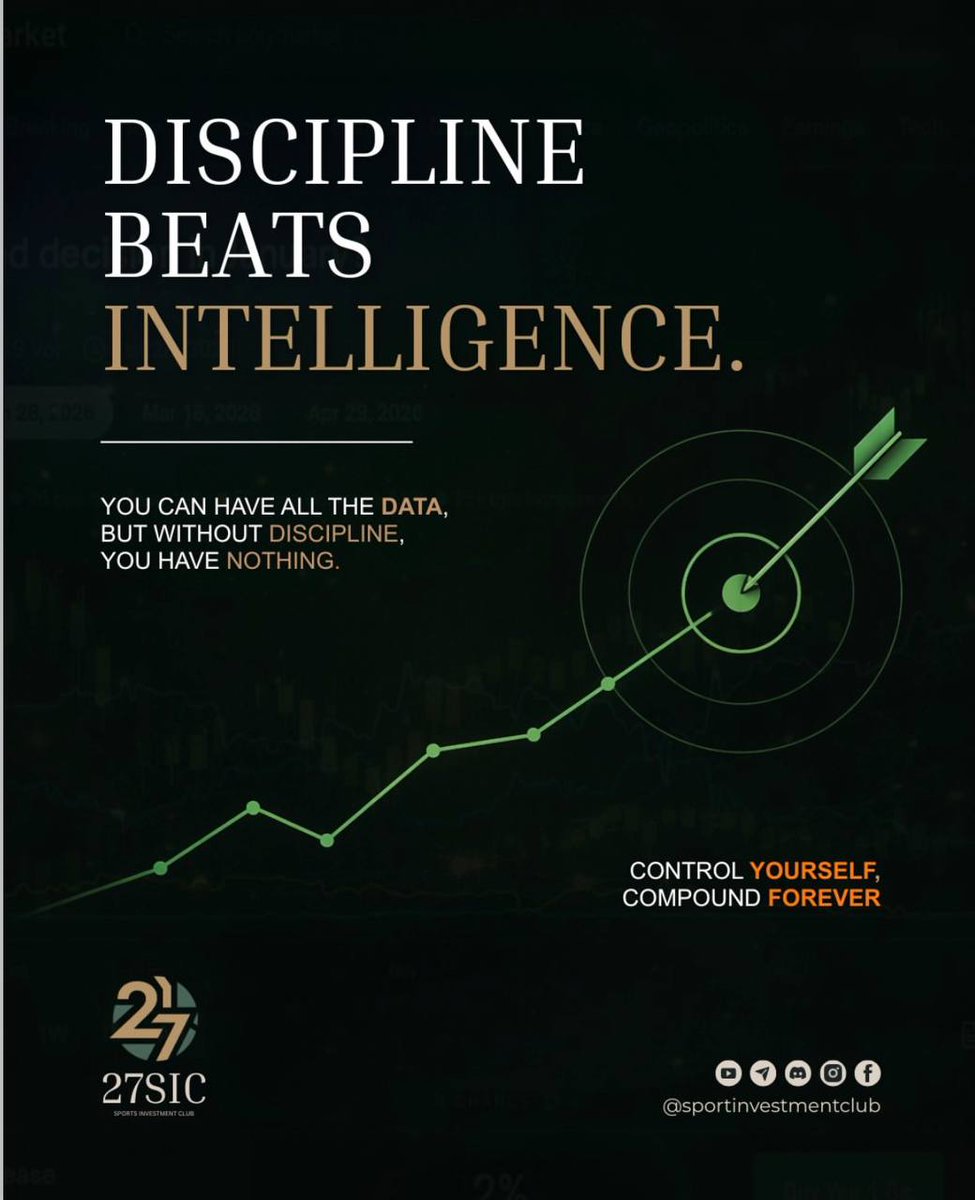 prisca83952's tweet photo. Everyone wants the perfect strategy. Few have the discipline to follow one.
In sports markets, knowledge alone isn't enough. The best decisions are often the ones made with discipline, not impulse.
@27SIC @Polymarket @S27community #Team3towin27WC2026 https://t.co/wAJBu88zq0