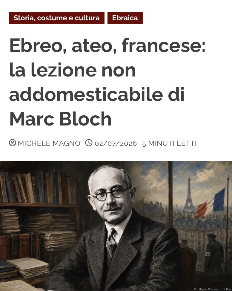 in_oltre's tweet photo. Marc Bloch entrò nel Pantheon francese da storico, resistente, patriota ed ebreo senza ortodossia. Il suo testamento spirituale resta una delle più alte dichiarazioni di identità plurale del Novecento.

Michele Magno su InOltre. Il link nel primo commento https://t.co/pTw9TXrxi7