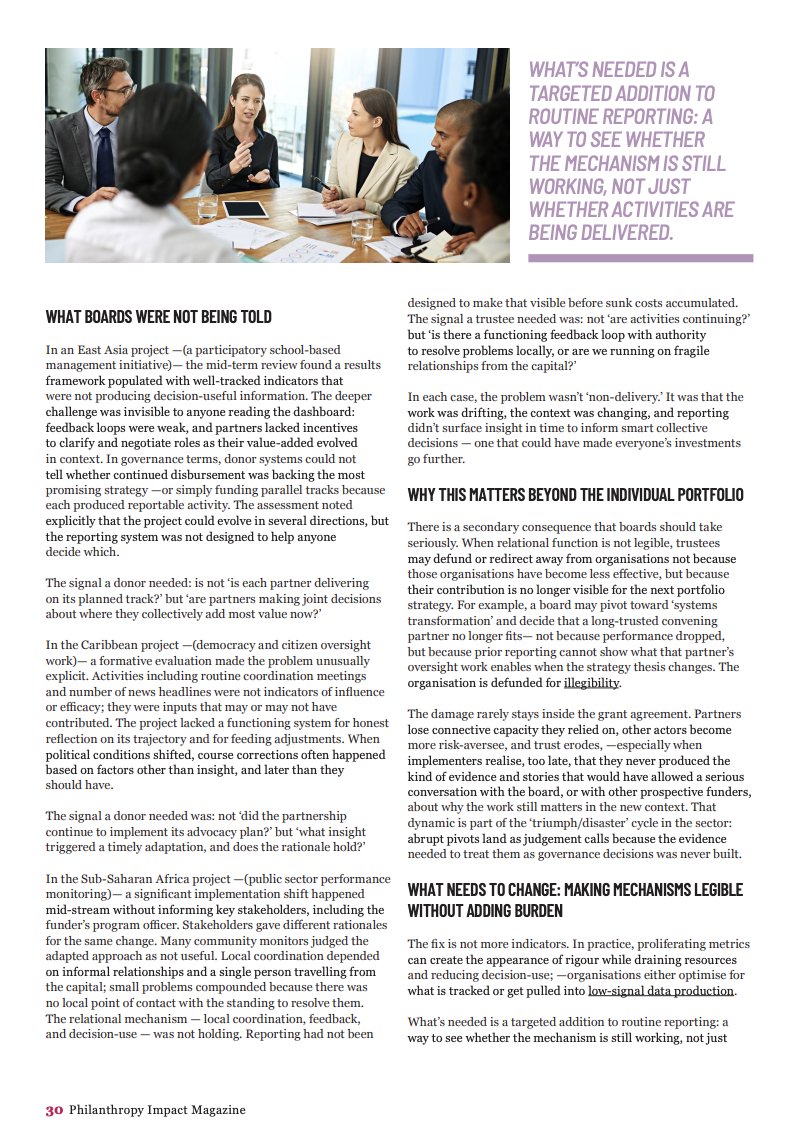 AccountLab's tweet photo. How can reporting help us make better decisions – not just document our work? 🤔 

In her latest article for @PhilanImpact, Florencia Guerzovich explores how reporting can support learning, adaptation, and stronger decision-making when change depends on relationships and collaboration.

📖 Read more: https://t.co/qvhZ4Vn2V3

What makes reporting most valuable in your work?

#MEL #SystemsChange #Philanthropy #accountability #funding