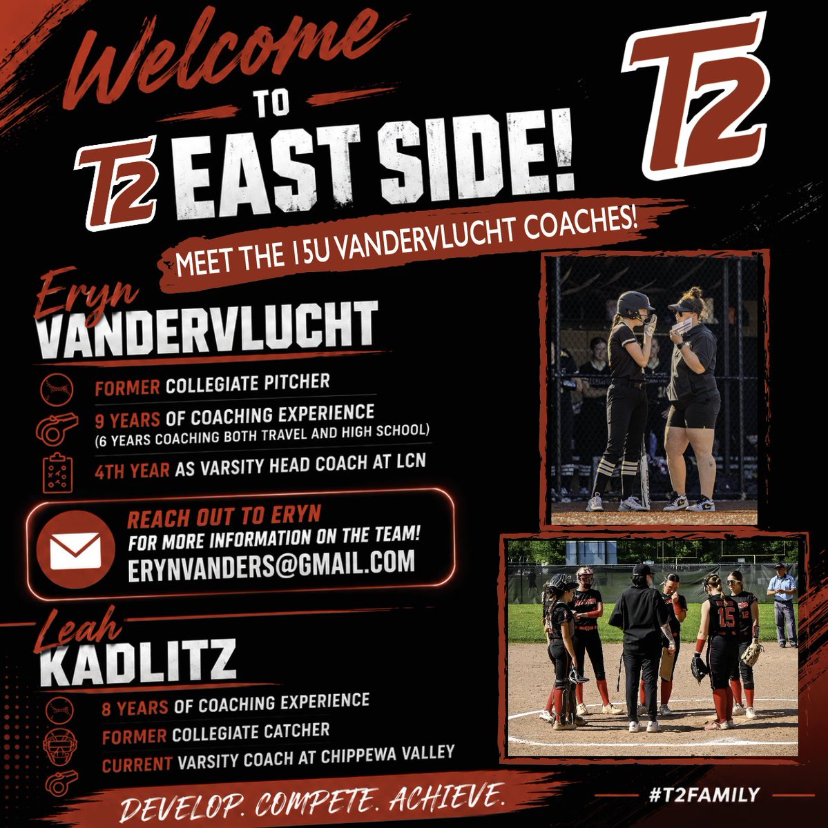 Turnin2Softball's tweet photo. Please join us in welcoming Eryn VanderVlucht and Leah Kadlitz to the T2 East Side Family!
•
We're excited to have Eryn and Leah leading our 15U VanderVlucht team for the 2026-2027 season.

If you're looking for a competitive team focused on player development in a positive environment, we'd love to connect with you.
•
📧 Reach out to Eryn to learn more about the team and available opportunities!