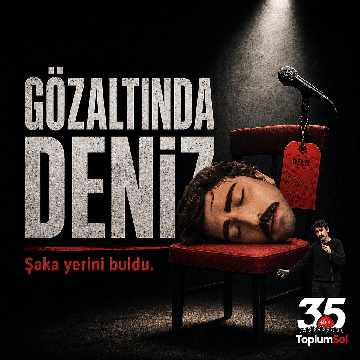 35ToplumSol's tweet photo. @alicanuludag Bir ülkede komedyenin anlattığı şakadan çok, o şakaya verilen tepki konuşuluyorsa mesele sahnede değildir.

Mesele, gülmekten bile korkan düzendedir.

Çünkü bazen bir mikrofon sadece güldürmez;
kimin neyden korktuğunu da gösterir.
#DenizGöktaş 
#ÖlüDeniz https://t.co/iwOUUtnuST