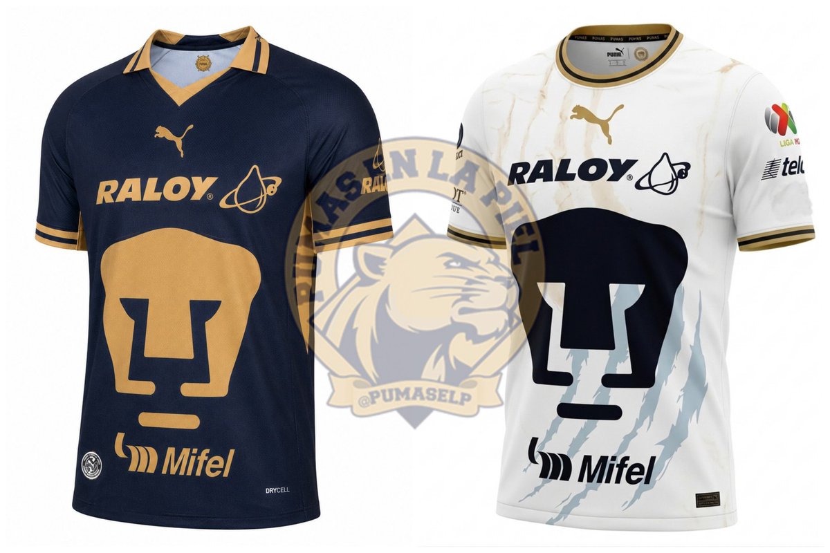 PumasELP's tweet photo. 🐾 Esta noche, Pumas presentará de manera oficial sus nuevos uniformes de local y visitante para la temporada 2026-27.

Además, a partir de mañana los jerseys estarán disponibles en todas las tiendas PUMA, así como en su tienda en línea. https://t.co/mRqYeLsxz7