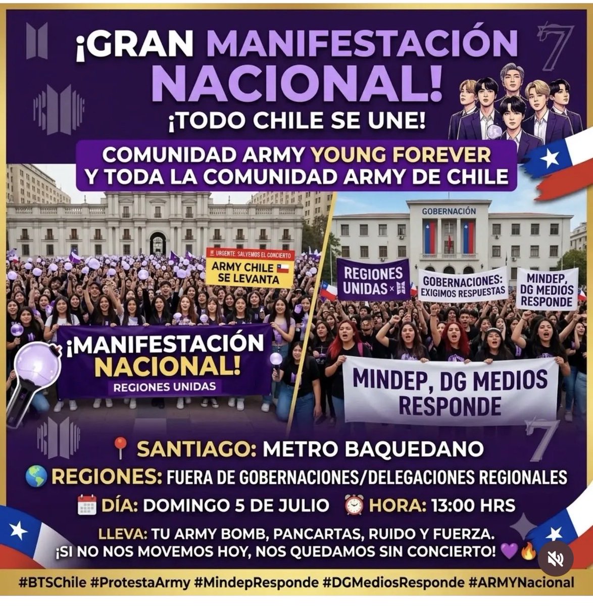 andreeeii_taa's tweet photo. ARMY LLEGÓ EL MOMENTO DE DEJAR LA CAGADA!!!! El domingo todas toaaaas la Calioas las mojojojo para que vean que con nosotras no !!! #ArmyChile #ProtestaArmy 
#ArmyalNacional #BTS https://t.co/4fBRZgLoNY