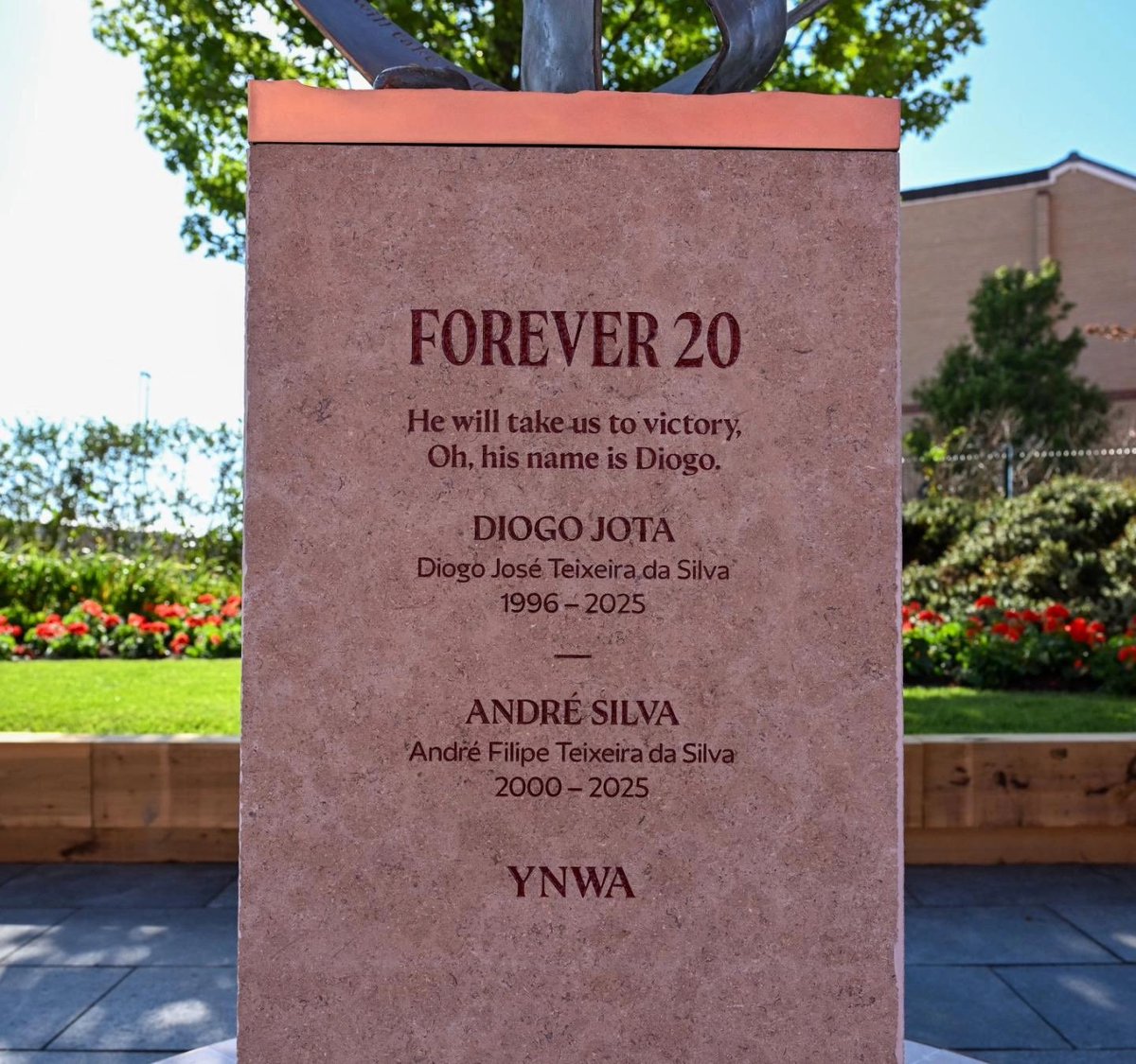 AnfieldSector's tweet photo. Liverpool FC has installed a permanent memorial at Anfield in tribute to Diogo Jota and his brother André Silva, on the eve of the first anniversary of their tragic passing. ❤️ https://t.co/fOmyqfwkdm
