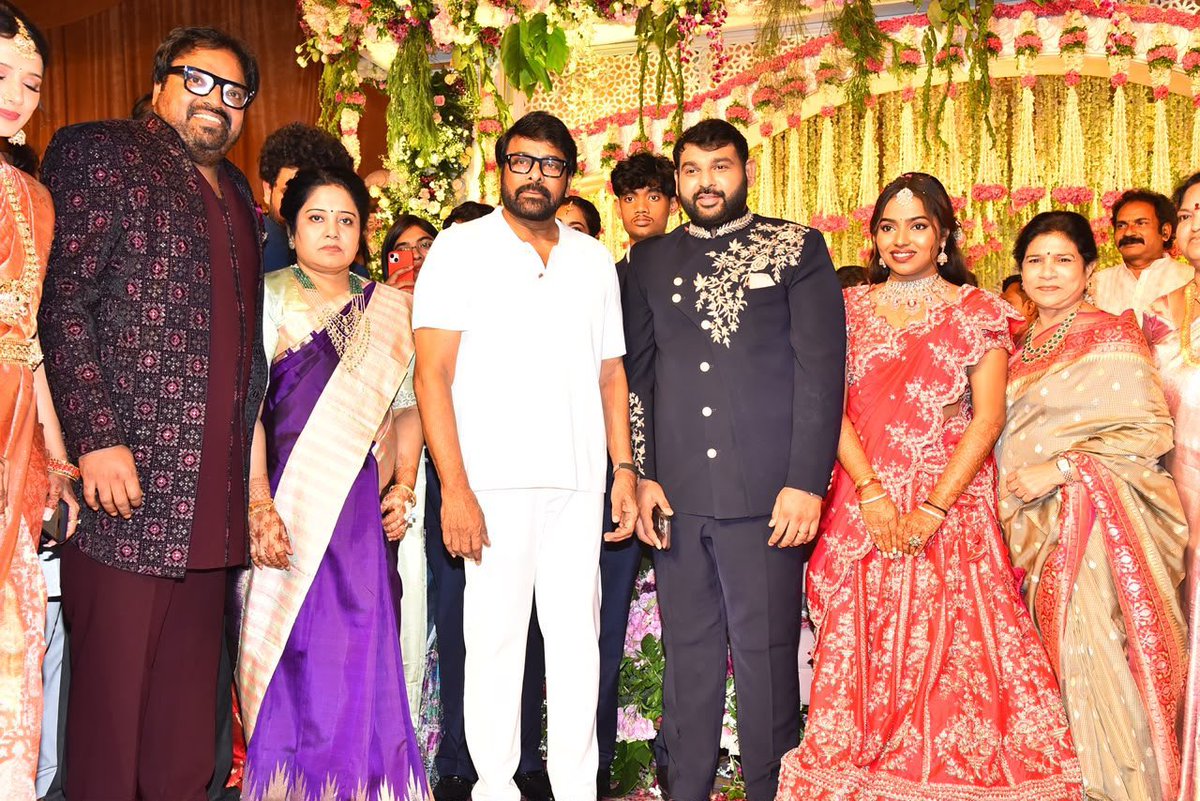 MeherRamesh's tweet photo. Marriages are truly made in Heaven. 😇

With immense joy and gratitude, my wife Madhavi and I are delighted to celebrate the wedding of our only daughter, #krishnaMohana with Anirudh.
We are deeply honoured and blessed by the gracious presence of our beloved brothers Shri @KChiruTweets garu
Hon @APDeputyCMO 
Shri @PawanKalyan Garu, 
Shri @VenkyMama , Shri V. V. Vinayak 
Shri @PDdancing  etc along with esteemed members of the film fraternity, political leaders, thousands of dear friends, and our extended Chikkala and Thota families.
We are overwhelmed with happiness and sincerely thank each and every 🙏❤️

#KrishnaMohana #Anirudh #Wedding #Blessed #Family #Gratitude #TogetherForever