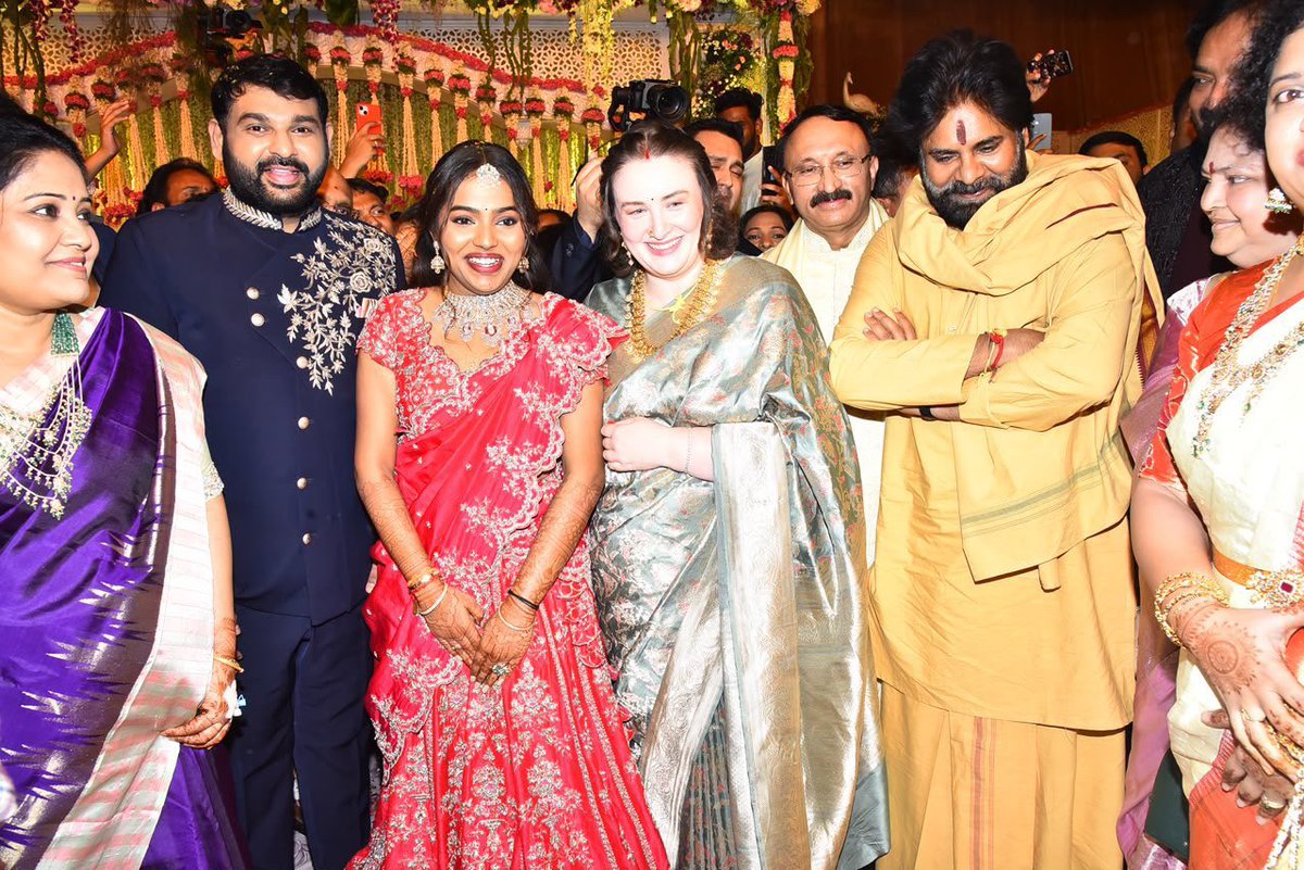 MeherRamesh's tweet photo. Marriages are truly made in Heaven. 😇

With immense joy and gratitude, my wife Madhavi and I are delighted to celebrate the wedding of our only daughter, #krishnaMohana with Anirudh.
We are deeply honoured and blessed by the gracious presence of our beloved brothers Shri @KChiruTweets garu
Hon @APDeputyCMO 
Shri @PawanKalyan Garu, 
Shri @VenkyMama , Shri V. V. Vinayak 
Shri @PDdancing  etc along with esteemed members of the film fraternity, political leaders, thousands of dear friends, and our extended Chikkala and Thota families.
We are overwhelmed with happiness and sincerely thank each and every 🙏❤️

#KrishnaMohana #Anirudh #Wedding #Blessed #Family #Gratitude #TogetherForever