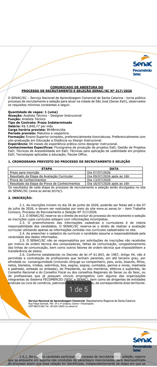 joseclaudiohen2's tweet photo. SUPER VAGA DES. INSTRUCIONAL SENAC S.JOSE SC!
*Senac/São José SC
*Presenc
 Designer Instrucional*
*Função: Analista Técnico*
*Tipo Indeterminado*
*Salário: R$ 5.840,77 
*Inscrição até 07/07/2026*
*Link para inscrição:*
https://t.co/AsOiGZKfpl
 MBA e pós  https://t.co/LG8j9skLzv https://t.co/paNPphfSEa