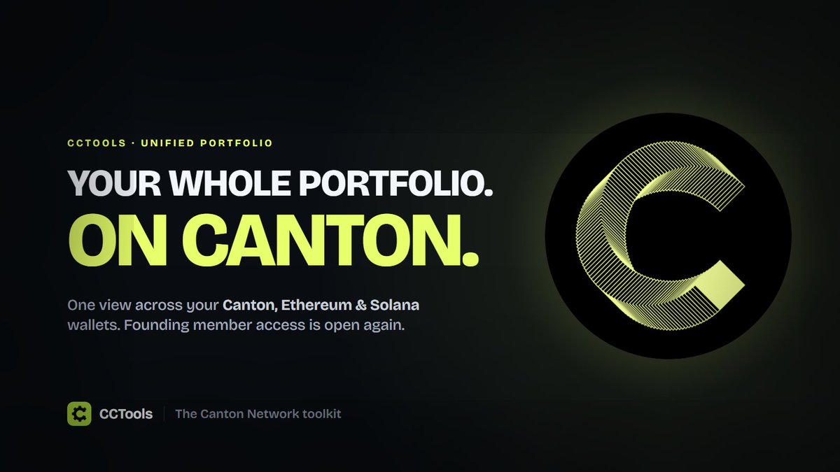 cantontools's tweet photo. All your wallets. One portfolio. On @CantonNetwork.

@cantontools now brings your Canton, Ethereum and Solana wallets into one live view, verified by your Human Score. Tracking is free.

Go Pro to connect up to 5 wallets per chain, unlock full Canton depth, plus a permanent Founding Member badge. The founding window is open again, and it closes soon.

Connect and go Pro → https://t.co/Z5FrPeCfqo