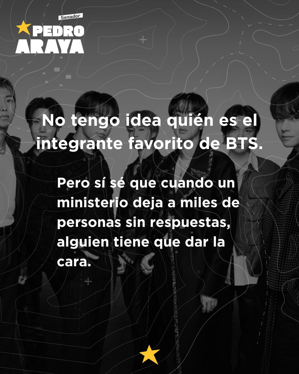 ArayaPedro's tweet photo. No se trata de ser fan de BTS. Se trata de que miles de personas merecen respuestas. Hay familias que compraron entradas, pasajes, reservaron hoteles y organizaron su vida con meses de anticipación. Hoy siguen enfrentando incertidumbre, mientras las explicaciones llegan por filtraciones y no por canales oficiales.

Por eso oficié a la Ministra del Deporte para exigir que informe cuáles son las razones que impiden el uso del Estadio Nacional y qué medidas se están tomando para evitar que miles de personas resulten perjudicadas. Cuando el Estado genera incertidumbre, tiene la obligación de dar la cara.