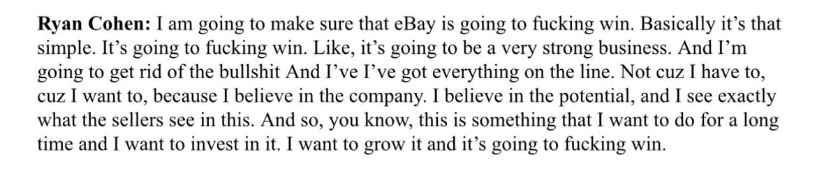 ShaunFitzzzy's tweet photo. New 425 dropped with the interview transcript 

No change to the $eBay position https://t.co/z1eAS23ynp