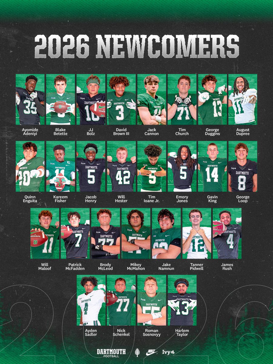 DartmouthFTBL's tweet photo. The Class of 2030 is here 😤

📰 https://t.co/jl0Qfgp5b7

#GoBigGreen | #TheWoods🌲 https://t.co/rrKoph73r5