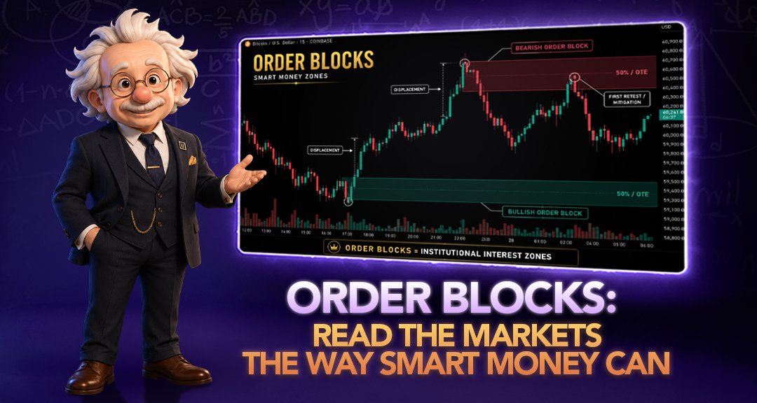 beCoinWise's tweet photo. NEW FOUNDATIONS LESSON IS LIVE!
Order Blocks help traders identify where major market participants may have built positions before a strong move. This new Coinwise Foundations lesson breaks down how to spot these zones, why they can act as future support or resistance, and how traders use them to read market intent more clearly.  

📷 Video is LIVE!
→ What Order Blocks are 
→ Bullish vs bearish Order Blocks 
→ How to draw the zone 
→ Displacement and urgency 
→ Break of Structure and CHoCH 
→ First retest and mitigation 
→ The 50% OTE level 
→ Common beginner mistakes

🔓 Unlock access by visiting →  
 https://t.co/JAO9hwUpCp 

#Crypto #Indicators #Bitcoin #Education #Coinwise
