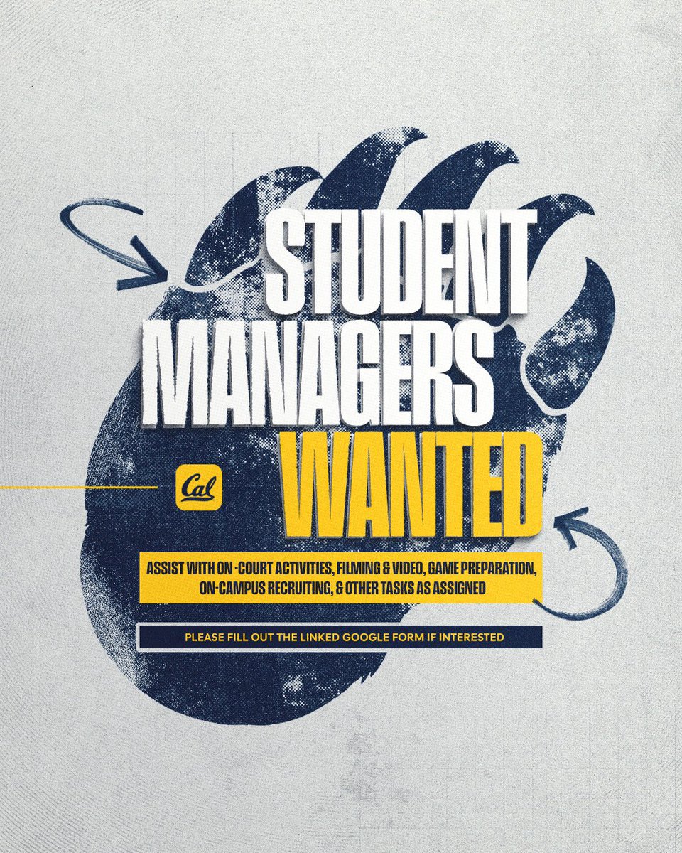 CalMBBall's tweet photo. Join the Golden Bears 📋🏀 

We’re looking for student managers (must be a UC Berkeley student) to contribute to all aspects of our men’s basketball program.

Email calmbb@berkeley.edu with any questions. 

Apply » https://t.co/RO3IqXx27I https://t.co/vIfnfmCSye