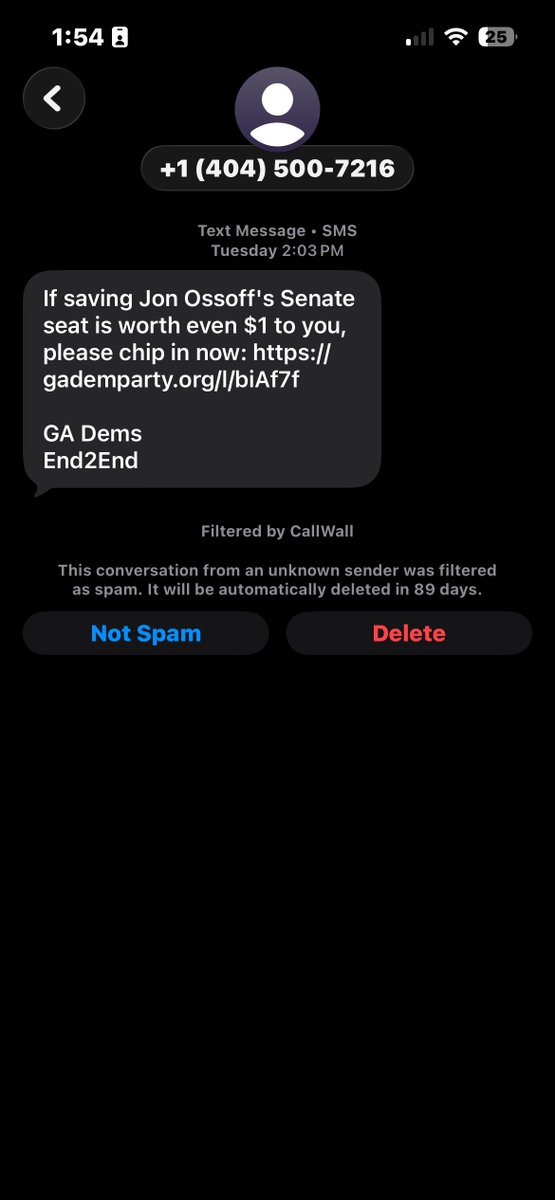philconley_'s tweet photo. This political text was filtered by CallWall and put in my Spam inbox. Reporting this in CallWall will now save all of the users from ever receiving a text from this number or any number containing that link. #spam #spamtext https://t.co/RLi3B6fQBi