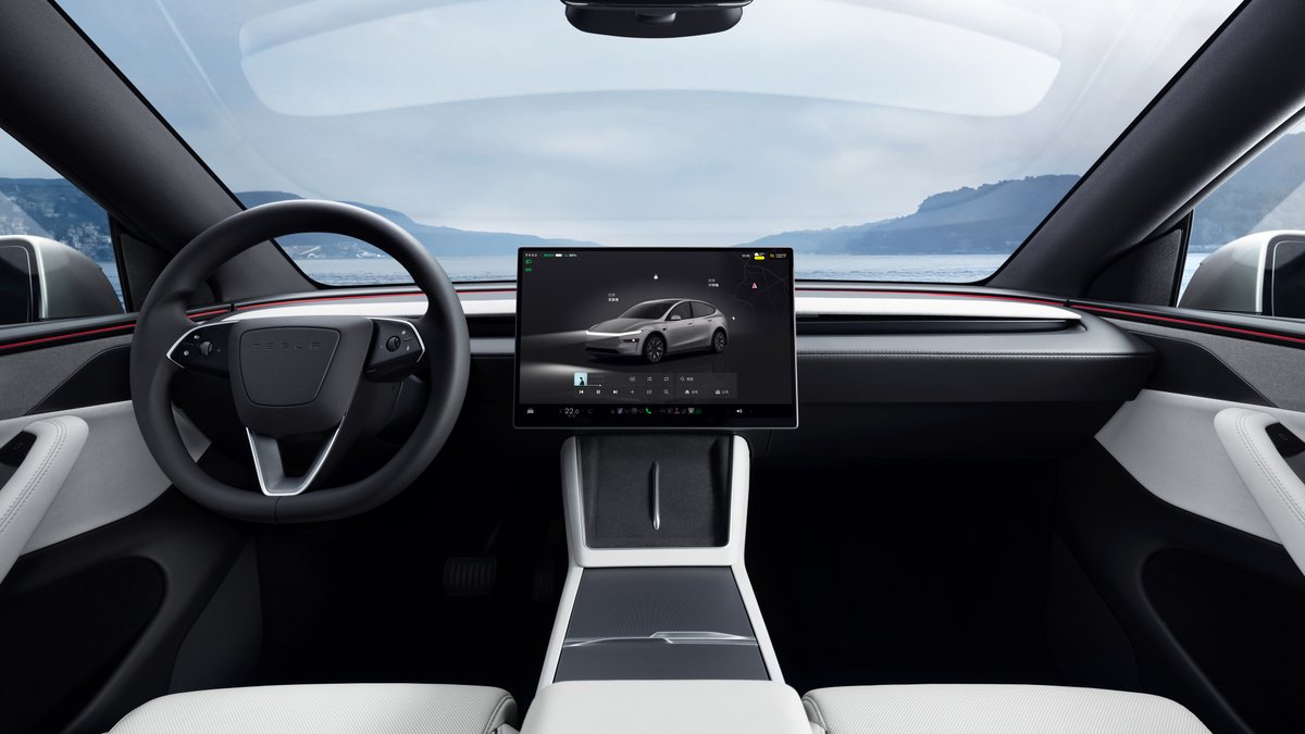SawyerMerritt's tweet photo. Tesla has just officially launched the larger Model Y L in the US, starting with a Limited Edition Premium AWD "Launch Series" trim!

• Price: $61,990
• Launch Series includes: 1 year of FSD (Supervised), 1 year of Supercharging, 1 year of Premium Connectivity, plus your choice of any exterior paint color, interior color, and wheel option at no additional cost.
• Other Launch Series exclusives: Badging, floor mats, puddle lights, suede dash inserts and sill plates.
• Range: 325 miles
• 0-60 mph: 4.4s
• Battery: 88 kWh
• Six exterior paint options: Stealth Gray, Diamond Black, Pearl White, Marine Blue, Ultra Red, and Cosmic Silver (new to the U.S.)
• Two interior color options: Black & Zen Gray
• Two active air-cooled wireless phone chargers in front
• Vehicle-to-load (V2L). Comes with V2L adapter. No PowerShare.
• Wheel sizes: 19" (325 mile range) and 20" (320 miles)
• All-black headliner
• Three row, six-seat layout
• Front seats: Powered thigh extenders, heated & ventilated, adjustable headrests
• Second row seats: Captains chairs, electric lifting armrests, ventilated & heated, electric folding, additional air vents in B-pillar
• Third row seats: Heated, electric folding, cupholders and dedicated air vents in C pillar, two LED lights in ceiling
• Length: 196" (7" longer than Model Y)
• Curb weight: 4,600 lbs
• Total storage space: 89 cubic feet
• 16" center screen, 8" second-row screen
• Peak Supercharging speed: 250 kW
• 18 speakers, including one subwoofer
• Second row and third row seats fold completely flat
• 12v outlet in rear trunk area
• Suspension: Second-generation suspension system. Equipped with continuous variable damping.
• 8 cameras, including front bumper camera with washer
• RGB ambient lights, silver-coated glass roof for better heat rejection, 360 acoustic glass, HEPA air filtration system (same as on current smaller Model Y).

Deliveries in the U.S. start in October.

More photos in thread below: