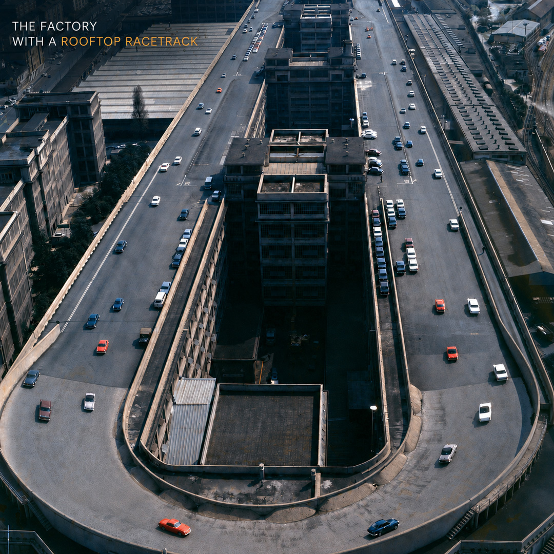 archpng's tweet photo. Opened in 1923, Fiat’s Lingotto factory in Turin had a rooftop test track.

Cars were assembled inside the five-story factory, driven up through spiral ramps, and tested on the roof before leaving the building. At the time, it was one of the most unusual industrial buildings in Europe — a factory where the production line ended on a racetrack.

Fiat stopped using Lingotto as a car factory in 1982, but the rooftop track still remains.