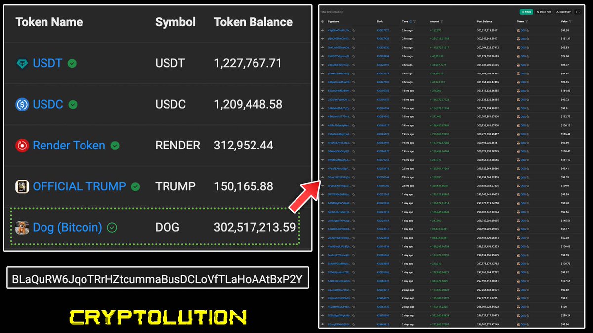 Cryptolution's tweet photo. 🚨UPDATE: The 2nd largest solana:dog1viwbb2vWDpER5FrJ4YFG6gq6XuyFohUe9TXN65u (Bitcoin) holder on Solana has been aggressively accumulating over the past 48 hours, steadily dollar-cost averaging into solana:dog1viwbb2vWDpER5FrJ4YFG6gq6XuyFohUe9TXN65u. 🐋🐕

Their portfolio now holds 302M solana:dog1viwbb2vWDpER5FrJ4YFG6gq6XuyFohUe9TXN65u (0.302% of the total supply). With more than $1.08M USD in total assets, solana:dog1viwbb2vWDpER5FrJ4YFG6gq6XuyFohUe9TXN65u (Bitcoin) has become their 5th largest position.

Source: https://t.co/yNL4BA8od7