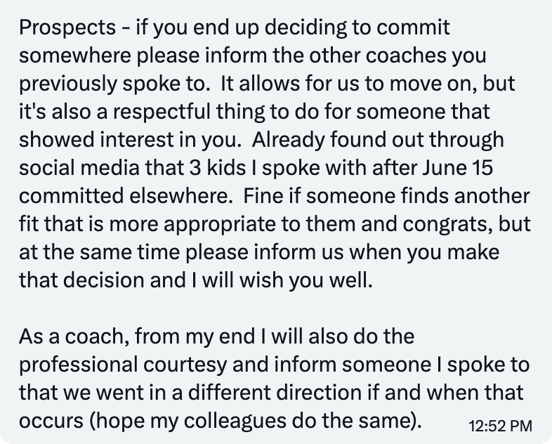 ImYouthSoccer's tweet photo. 🚨DM from a D1 head coach and we strong agree especially if you have had a conversation. We love that the coach also lets players knows they have moved on vs ghosting players. https://t.co/qKF2LaYkIt