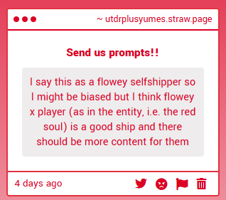 yumesofutdrplus's tweet photo. Honestly, that's so real anon
I think one of the best way to portray a yumeshipper in the UTDRverse could be a player-sona type character!! https://t.co/9kD6GuDhWi