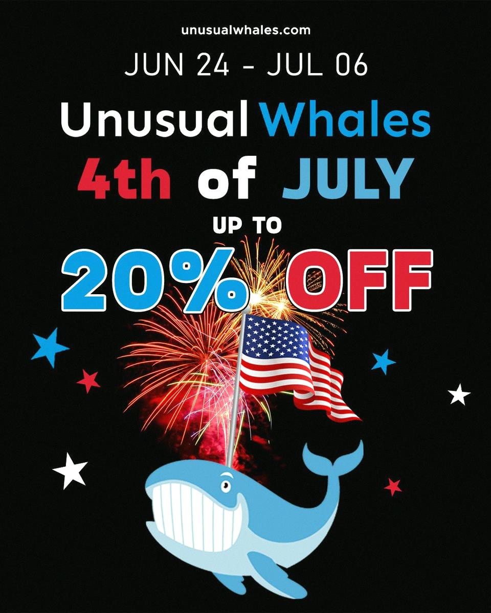 maga0819's tweet photo. Unusual Whales is running a July 4th deal 🎆

Save up to 20% off.

We built tools to help you get through this market.

Sign up here: https://t.co/mWZF4GlbfG https://t.co/RAlAcRejDD