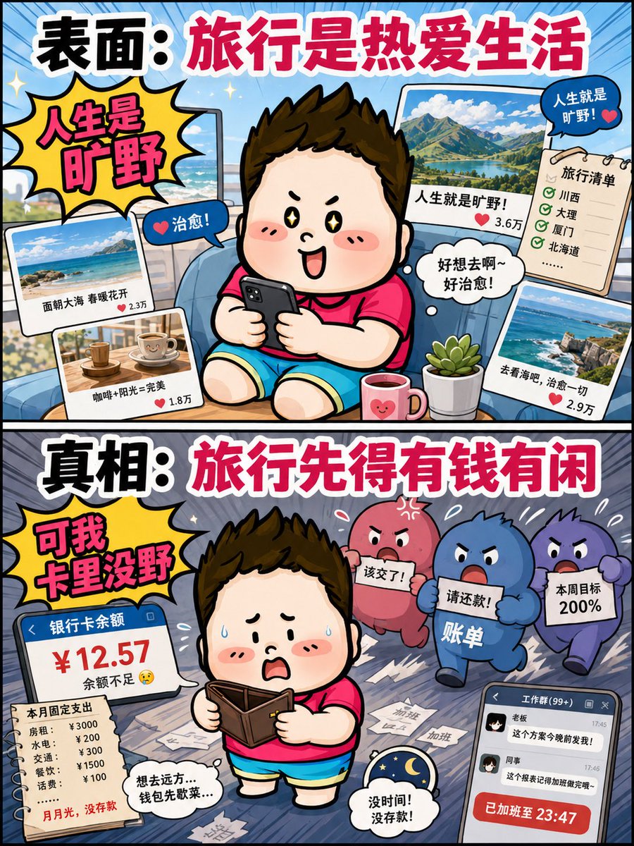 Banderhu368's tweet photo. 小时候总以为，暑假是年轻人的主场。
长大后才发现，真正说走就走的，不是你，是退休又有钱的叔叔阿姨。

很多人不是不想玩，是根本没有“轻松出去玩”的资格。

所以别再说年轻真好，没有时间和钱包兜底，年轻也只是“想出去看看”的年纪。 https://t.co/y8lvVKdw8L