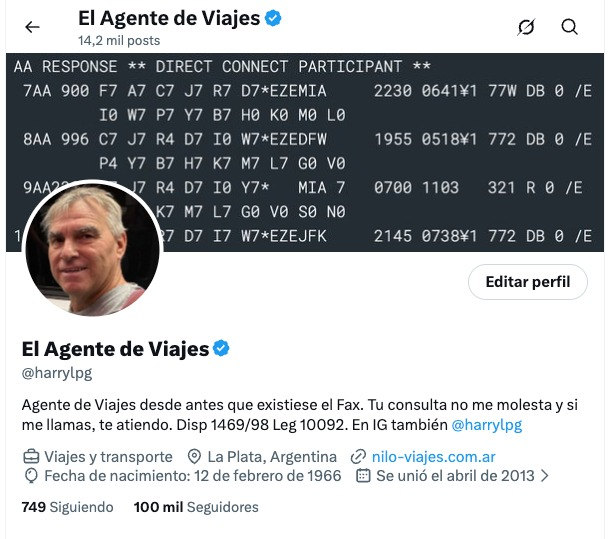 harrylpg's tweet photo. 💬 100.000 preguntas. 
🤔 Ninguna tonta.

✍️ Hace unos años empecé a escribir en Twitter las respuestas a preguntas que me hacían todos los días en mi Agencia de Viajes. Preguntas simples, pero que para quien viaja por primera vez pueden generar nervios, dudas o hasta miedo a equivocarse. Esas que Google puede responder con datos, pero no con la experiencia de alguien que hace más de 30 años vive de vender viajes.
✍️ “Harry, ¿qué hago si me cambian el vuelo?, ¿necesito visa o alguna vacuna?, ¿qué pasa si pierdo el pasaporte?, ¿qué hotel me conviene si viajo solo, en pareja, con mi familia o con amigos?, ¿en qué zona me conviene alojarme cuando viajo a determinado destino?, ¿cuándo conviene comprar un pasaje?, ¿me alcanza con el DNI?, ¿vale la pena pagar una asistencia al viajero?, ¿cómo hago para ir a un recital, un Mundial, unos Juegos Olímpicos o una carrera de Fórmula 1?”

🤔 Nunca imaginé que esas respuestas me iban a traer hasta acá: 100.000 seguidores. Y eso que nunca sorteé viajes, nunca vendí cursos, ni prometí trucos mágicos para comprar pasajes imposibles o viajar en Ejecutiva pagando monedas.
Al contrario. Cada vez que publico una tarifa, siempre aparece alguien diciendo: ”¡Es carísimo!”
Y sí, puede ser. Mi trabajo nunca fue vender el viaje más barato, sino ayudar a encontrar el viaje que más conviene, de acuerdo a gustos y, por supuesto, presupuesto.
Lo que mas cambió en estos más de 30 años como Agente de Viajes fue la forma en que llegan las preguntas. Antes eran por teléfono o sentado detrás de mi escritorio. Hoy, casi siempre, por WhatsApp o por mensaje privado.
Pero hay algo que no cambió ni cambiaré nunca:
Cuando me escribís, siempre estoy yo. Nunca un bot.

🤔Porque detrás de cada pregunta hay una persona, una ilusión, un viaje que puede ser el primero de su vida, el más esperado o aquel para el que ahorró durante mucho tiempo y necesita una persona del otro lado.

✈️ Y acá quiero hacer un pequeño stopover para decir gracias.
👉A los que confiaron, confían y, ojalá, sigan confiando en mí y en mi equipo para organizar ese viaje.
👉A los que me recomiendan sin conocerme.
👉A los que comentan.
👉A los que leen en silencio todos los días.
👉A los que me corrigen cuando me equivoco.

Twitter, X… llamala como quieras. A mí me dio mucho más que seguidores. Me permitió conocer a un montón de gente linda como Sergio y su gran comunidad de Quizviajero, Juanoflyer, varios Pablos, Nico, Ale y Guille, Majo, la banda de Undinamo y muchos más que sería imposible nombrar.

🫸 Ojalá esto siga creciendo. No por el número de seguidores. Sino porque cada vez haya más gente que viaje un poco mejor gracias a una respuesta, un consejo o una experiencia compartida.
Y recuerden, "No hay preguntas tontas, es tonto el que no pregunta"
🙏 Gracias. Totales.