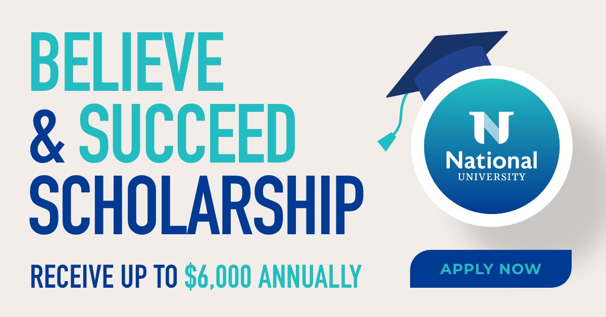 Cdubent2's tweet photo. BELIEVE &amp; SUCCEED
Have questions? Email us at scholarships@nu.edu. https://t.co/672L5UbLmA National University
Private university in San Diego, California
National University is a private, non-profit university founded in 1971 by David Chigos in San Diego, California. https://t.co/jIC6Zk0WR3