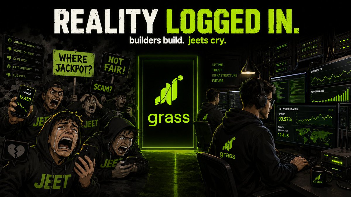 Sgt_Lazo's tweet photo. so let me get this straight.

people ran a free node in the background, collected points, told themselves a fairy tale about life-changing money, ignored basic math, ignored real demand, ignored revenue, ignored the fact that millions of others did the exact same thing…

and now it’s a scam because reality finally logged in?

interesting.

yes, transparency matters.
yes, communication could be better.
yes, fair criticism is valid.
but calling yourself a “builder” because you farmed points and waited for free money is hilarious.
builders build.
jeets calculate imaginary airdrops, cry when the numbers don’t match, and then suddenly become experts in tokenomics, business strategy and community loyalty.

if you believed in $Grass, stay.
if you only believed in a jackpot, thanks for proving the tweet right.
@grass @grassfdn
