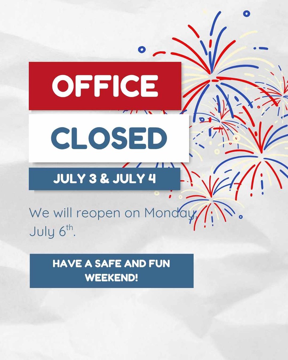 PacCoastPayroll's tweet photo. Our office will be adjusting hours for the 4th of July holiday!
Thank you for planning ahead — enjoy the festivities and stay safe! https://t.co/ipnFfBwizT