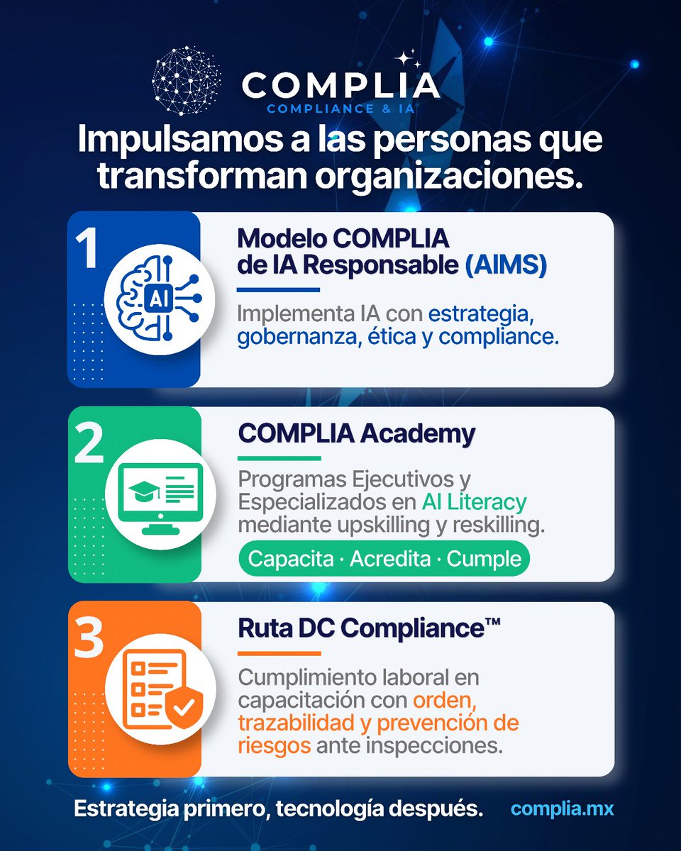 COMPLIA_MX's tweet photo. 🔵 Cada reto corporativo exige una solución precisa. En COMPLIA ofrecemos servicios para impulsar a las personas y a la organización.

Estrategia primero, tecnología después.
Explora las soluciones en https://t.co/mMrgGwFKJm

#COMPLIA #HechoEnMéxico https://t.co/1UCJUEz5uR