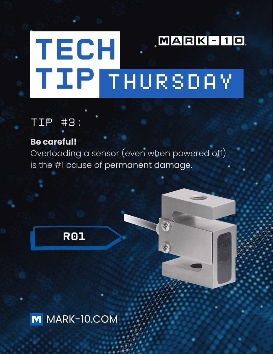 Mark10Force's tweet photo. It's Tech Tip Thursday! Each week, we offer one simple, usable tip to save time and prevent problems. This week: learn how to avoid the #1 cause of sensor damage. 

#techtipthursday #mark10 https://t.co/Lqz98NGozm