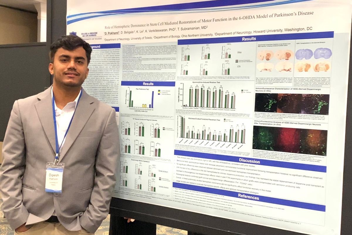UToledoMed's tweet photo. Dipesh Pokharel, Ph.D. candidate in the Neuroscience and Neurological Disorders Track of our Biomedical Science Program, recently attended and presented a research poster at the American Society for Neural Therapy and Repair (ASNTR) 2026 Annual Conference. https://t.co/aOkHl2mGpA