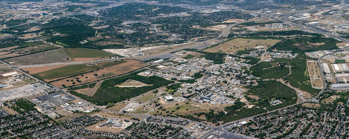 SwRI's tweet photo. Did you know? San Antonio is now the sixth largest city in the U.S. based on population. 

Aerial photographs of the Southwest Research Institute campus at different times in our history show the scale of growth, not only at SwRI, but in the city we call home. #WeAreSwRI https://t.co/wseogmbtUL