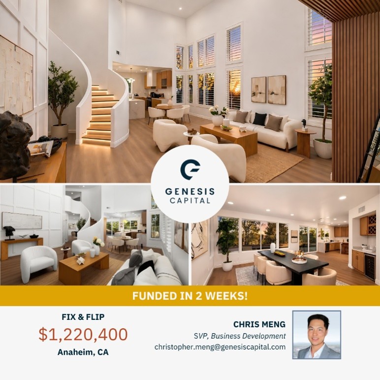 genesis_capital's tweet photo. Loan Amount: $1.22MM
Loan Type / Strategy: Renovation &amp; Value Add
Asset Type: Single‑Family Residence (5 beds / 3.5 baths, 2,954 SF)
Market (City, State): Anaheim, CA

Congrats to Chris Meng and Natasha Daneshbakhsh https://t.co/e5b4a4rf7v