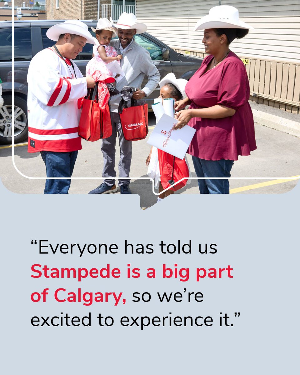 ENMAX's tweet photo. The Calgary Stampede is almost here! Over the past couple of weeks, we joined @calgarystampede to welcome many new Calgarians from different parts of the world to our city through the Pop-Up Neighbours program presented by ENMAX. It was a chance to share a glimpse of what Western hospitality is all about.

Calgary Stampede is one big celebration of community and everything Calgary, and we all have our favourite things we look forward to each year. Here’s what some of our new neighbours are looking forward to at their first Stampede.

#CalgaryStampede #YYC #Community