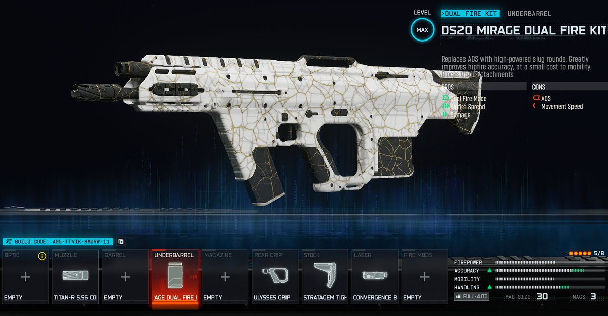 WZStatsGG's tweet photo. ‼️🚨 NEW 2-SHOT CONVERSION KIT 🚨‼️

🆕 The new DS20 MIRAGE DUAL FIRE KIT is very interesting in #BlackOps7 Multiplayer!

2 Fire Modes:
💥 Semi-Auto with aim button
📊TTK: 2-Shot up 30 meters [~195ms]

💥 Full-Auto with fire button
📊TTK: 288ms up 25 meters

✅ No need to manually switch fire modes, just choose which button to fire with.

⚠️ No ADS, Only Hip-Fire for both modes.

Cannot fire both barrels simultaneously. 😢 

Not Meta but very interesting & fun addition to the game! 👌