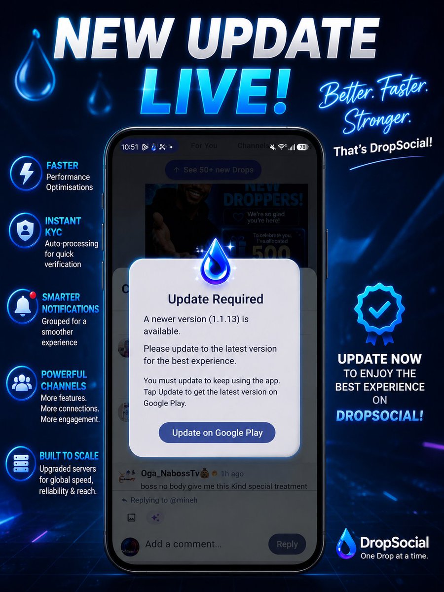 mineh_4714's tweet photo. 🚀 BIG THINGS ARE COMING TO DropSocial! 💧✨ Update Now👇

https://t.co/FXDf2KvqRO

Lightning-fast KYC ⚡
Smarter notifications 🔔
More powerful channels 📢
Stronger servers 🌍

This isn't just an update—it's another step toward the future of social networking. Every upgrade makes the DropSocial ecosystem faster, smoother, and more rewarding.

Stay ready. The best is yet to DROP! 💧🔥 #DropSocial #DROPS #BuildTheFuture