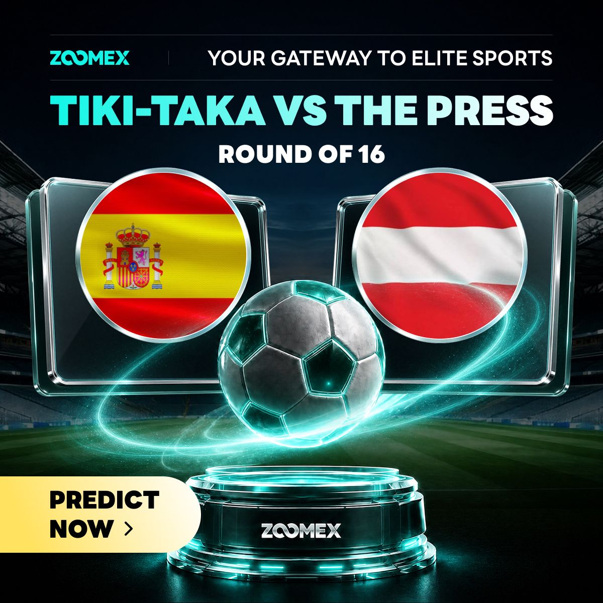 ZoomexOfficial's tweet photo. 🇪🇸 Spain or 🇦🇹 Austria?

One match. One winner.

Drop your score prediction below 👇
If you're right, you'll earn points, unlock BTC vouchers, and compete for a share of 50,000 USDT. https://t.co/y7wGD2DHzR