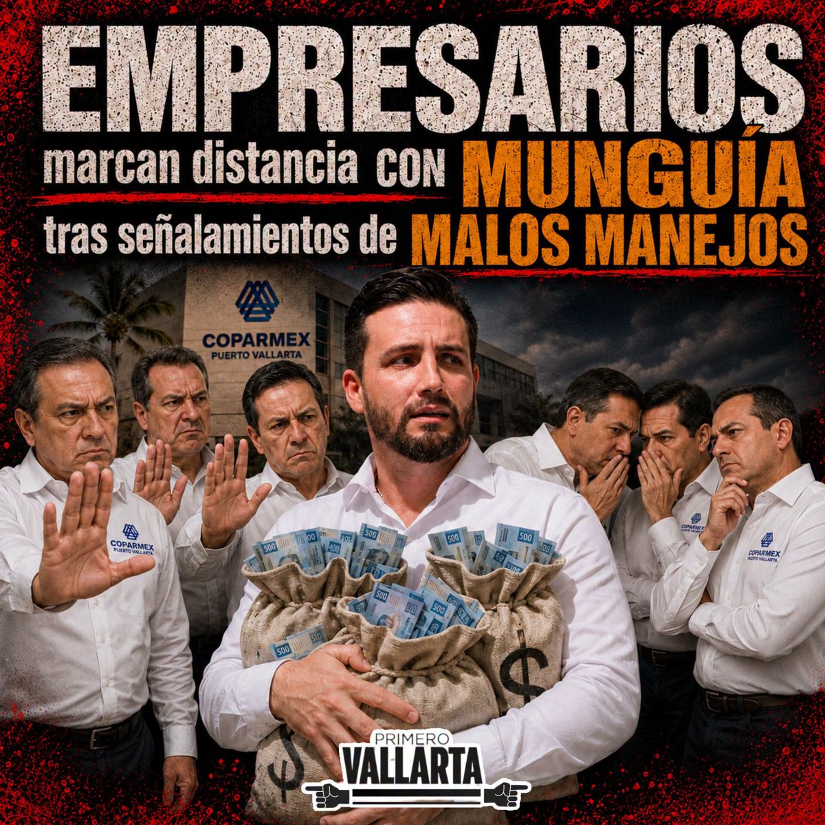 VallartaPrimero's tweet photo. 𝗘𝗠𝗣𝗥𝗘𝗦𝗔𝗥𝗜𝗢𝗦 𝗥𝗘𝗦𝗣𝗢𝗡𝗗𝗘𝗡 𝗔𝗡𝗧𝗘 𝗦𝗘𝗡̃𝗔𝗟𝗔𝗠𝗜𝗘𝗡𝗧𝗢𝗦 𝗖𝗢𝗡𝗧𝗥𝗔 𝗠𝗨𝗡𝗚𝗨𝗜́𝗔
#PrimeroVallarta #PuertoVallarta #Vallarta #Ayuntamiento #Coparmex #LuisMunguía 
https://t.co/TCTmf5fXy8 https://t.co/dAylnARfvc