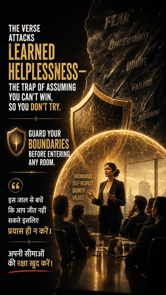 atha_shruti's tweet photo. Modern psychology calls this "learned helplessness", the trap of assuming you can't win, so you stop trying to speak up. This text directly attacks that mindset.
Guarding your boundaries isn't selfish; it is your moral duty.
4/5 https://t.co/OPQi6upMq5